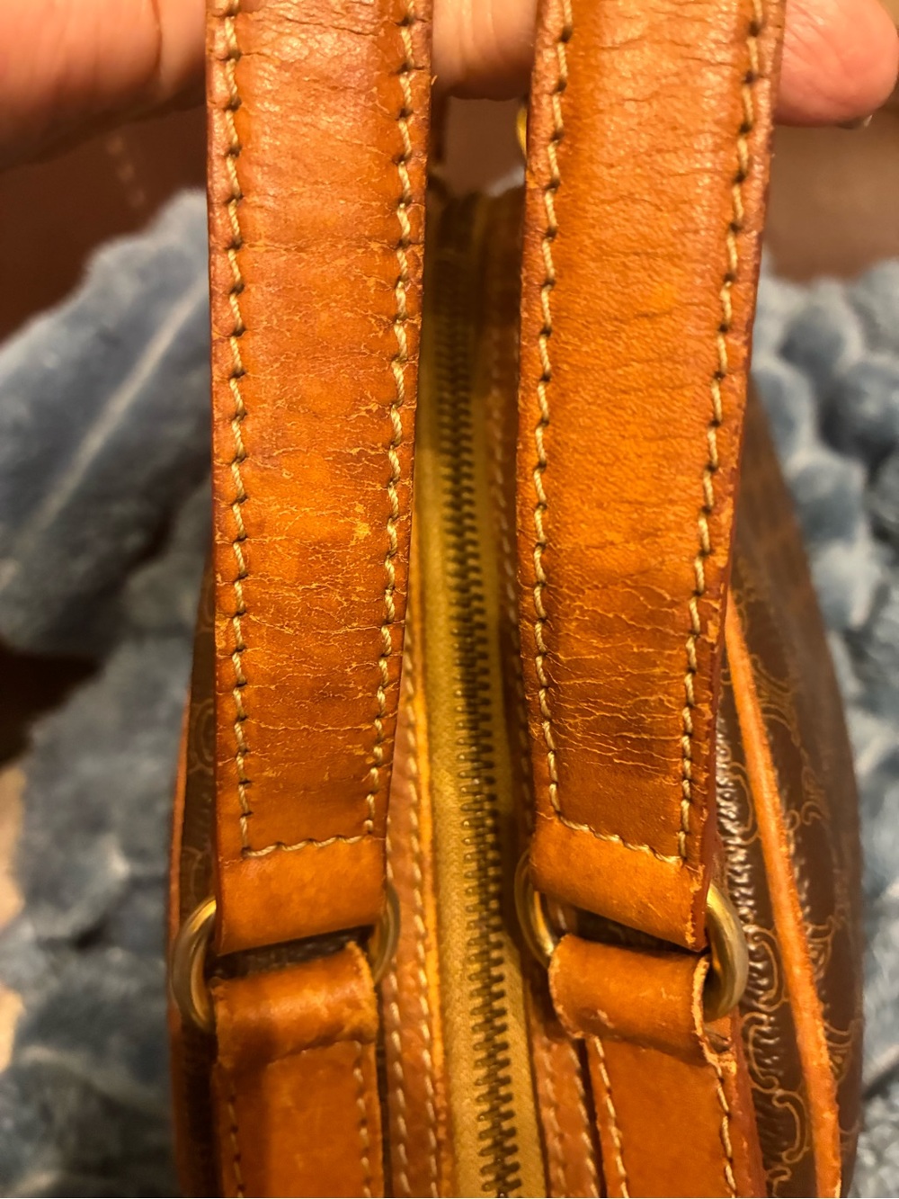 Celine Brown Patterned Dome Messenger Bag with Tan Trim - Picture 4 of 8